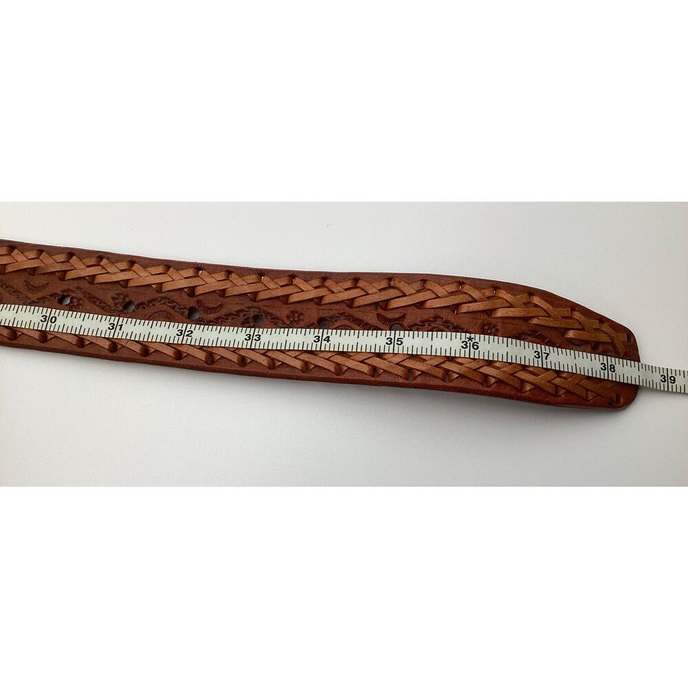 Handcrafted Tooled Leather Boho Belt – Leather Wrapped Buckle – Brown size 36 - Picture 6 of 6